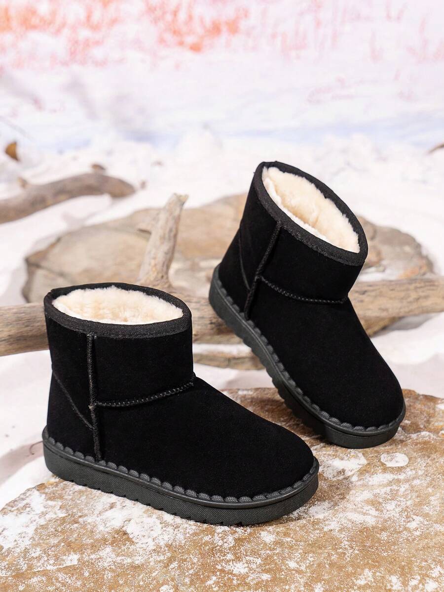 Botas cortas para niños de otoño/invierno, botas de nieve cálidas para niñas pequeñas/niños grandes, botines con brillo para bebé/niño pequeño/niños grandes - Negro - Ver 1