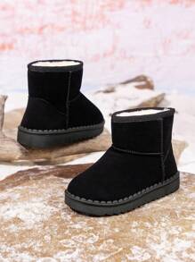 Botas cortas para niños de otoño/invierno, botas de nieve cálidas para niñas pequeñas/niños grandes, botines con brillo para bebé/niño pequeño/niños grandes - Negro - Ver 4
