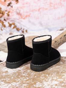 Botas cortas para niños de otoño/invierno, botas de nieve cálidas para niñas pequeñas/niños grandes, botines con brillo para bebé/niño pequeño/niños grandes - Negro - Ver 3