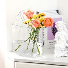 Tomnk Clear Handbag Shape Glass Vase With Handle - 7.7"X7.3" Bubble Design Purse Vase Or Fish Bowl For Flowers, Centerpiece, Wedding & Home Decor, Mother's Day Decor, Ideal Mother's Day Gift - 無色 - 查看 4