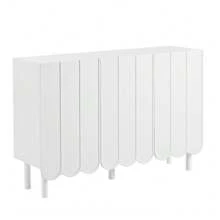 Modern Cream Minimalist Shoe Cabinet With 5 Solid Wood Legs, Sideboard Buffet Storage With Adjustable Shelves & Wave Doors For Living Room, White - 白色+中密度纖維板 - 查看 11
