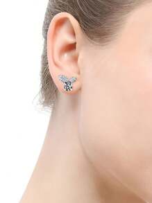 925 纯银兔耳形莫桑石耳钉，圆形莫桑石时尚珠宝礼物，适合女性、结婚周年纪念日 - 莫桑耳釘 - 查看 3