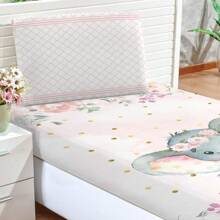 Giraffe And Elephant Single Sheet And Pillowcase LKT449 - Dusty Pink - View 1