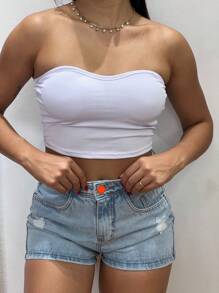 Heart Cropped Top With Bulge - 白色 - 查看 2