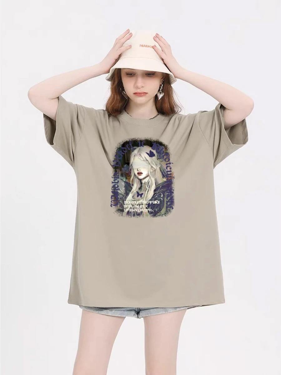 Oversized Women's Premium 100% Cotton Plus-Size T-Shirt - 卡其色 - 查看 1