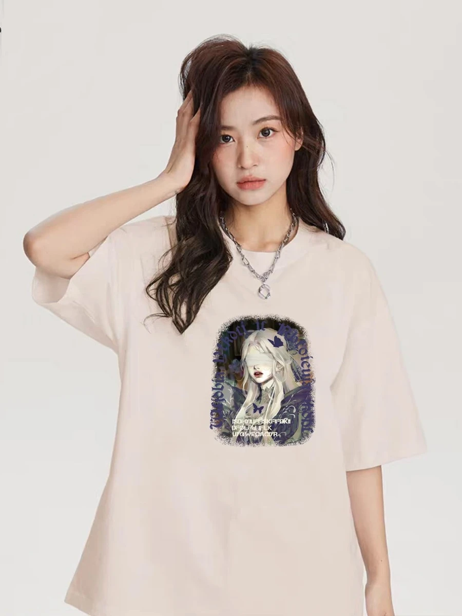 Oversized Women's Premium 100% Cotton Plus-Size T-Shirt - 米色 - 查看 1