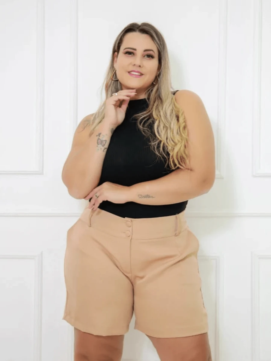 SHORT ALFAITARIA PLUS SIZE WOMEN'S FASHION - Beige - View 1