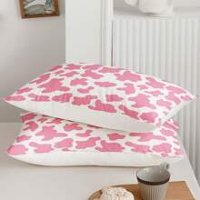 Cow Print Comforter Set, Farmhouse Style Geometric Cow Bed Set, Cartoon Milk Cow Print Bedding Set For Bedroom Guest Room Dorm Decor, 1 Comforter 2 Pillow Cases( Without Core) - Pink - View 6