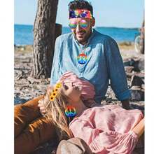 3pcs Hippie Accessories Costume,70s Hippie Rainbow Leopard Outfit,Hippie Headbands For Men Women Peace Sign Necklace Sunglasses Halloween Christmas Prom - Color - View 6