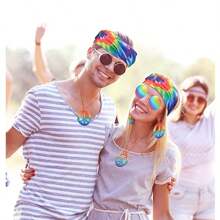 3pcs Hippie Accessories Costume,70s Hippie Rainbow Leopard Outfit,Hippie Headbands For Men Women Peace Sign Necklace Sunglasses Halloween Christmas Prom - Color - View 5