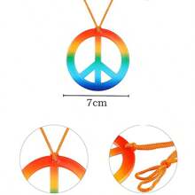 3pcs Hippie Accessories Costume,70s Hippie Rainbow Leopard Outfit,Hippie Headbands For Men Women Peace Sign Necklace Sunglasses Halloween Christmas Prom - Color - View 4