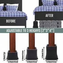 Furniture Risers Bed Risers Heavy Duty Adjustable Dorm Bed Lifts Risers Table Desk Chair Leg Extenders Black