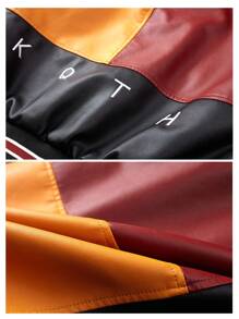 Men's Autumn/Winter Racing Jacket, PU Leather Stand Collar Contrast Color Leather Jacket, Thermal Lined Outerwear - Red - View 6