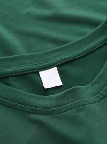 Camiseta casual de cuello redondo con estampado de oso de dibujos animados y eslogan para adolescentes, verano - Verde Oscuro - Ver 3