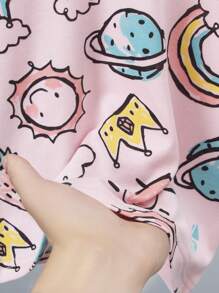 4pcs Young Girls Cartoon Cat Printed Long Sleeve Pajamas Set, Long Pants Sleepwear Mermaid & Rainbow Print