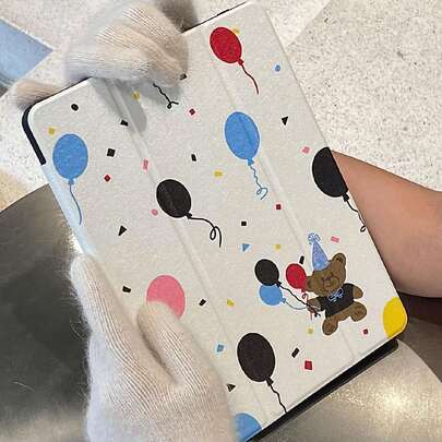 1 件可爱卡通气球熊印花亚克力透明水晶保护壳适用于 iPad/华为，带睡眠/唤醒功能