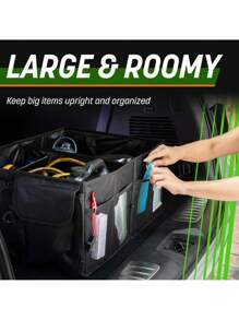 Organizador de Cajuela Auto Organizador para Cajuela de Auto Impermeable, Contenedor Plegable para Coche con Múltiples Compartimentos Exteriores e Interiores, Cuenta con Espacio para Botellas, Carro Interior Coche Accesorios, 58*43*27cm - Negro - Ver 6