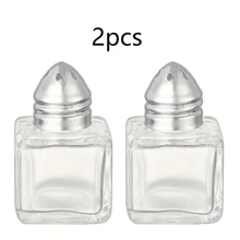 2 件式玻璃调味瓶 - 防锈、创意厨房和香料罐，用于盛放盐、胡椒和味精 - 無色 - 查看 2