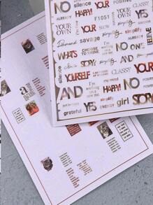 5片装3D字母美甲贴纸，彩色英文单词字母，报纸复古设计，自粘式美甲装饰，美甲沙龙设计，DIY美甲配件，适合女性和女孩 - 彩色 - 查看 9