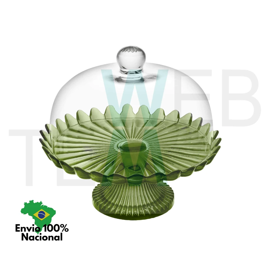 Boleira de Vidro com Pé e Tampa Jasmin Verde Vitazza para Bolo, Doces, Sobremesas, Decoração, Organização e Mesa Posta, com Toque de Elegância, Praticidade Ecológica e Estilo Natal e Outras Ocasiões Especiais - Verde - Visão 1