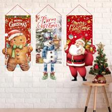 علم بموضوع عيد الميلاد 1قطعة، سانتا كلوز الكيوت، رجل الثلج، جندي المحطم الجوز، مناسب لديكور عيد الميلاد، إطار الباب، علم الحديقة - متعدد الألوان - مشاهدة 2