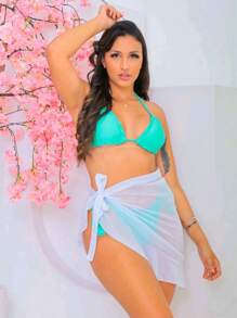 Beach Cover-Up Plain Mini Pareo Skirt - trắng - Xem 2