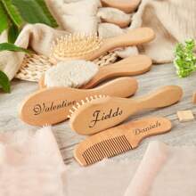 3pcs/Set Personalized Hair Comb And Brush Set, Customized Name Wooden Handle Hairdressing Comb, Souvenir Gifts - Brown - View 6