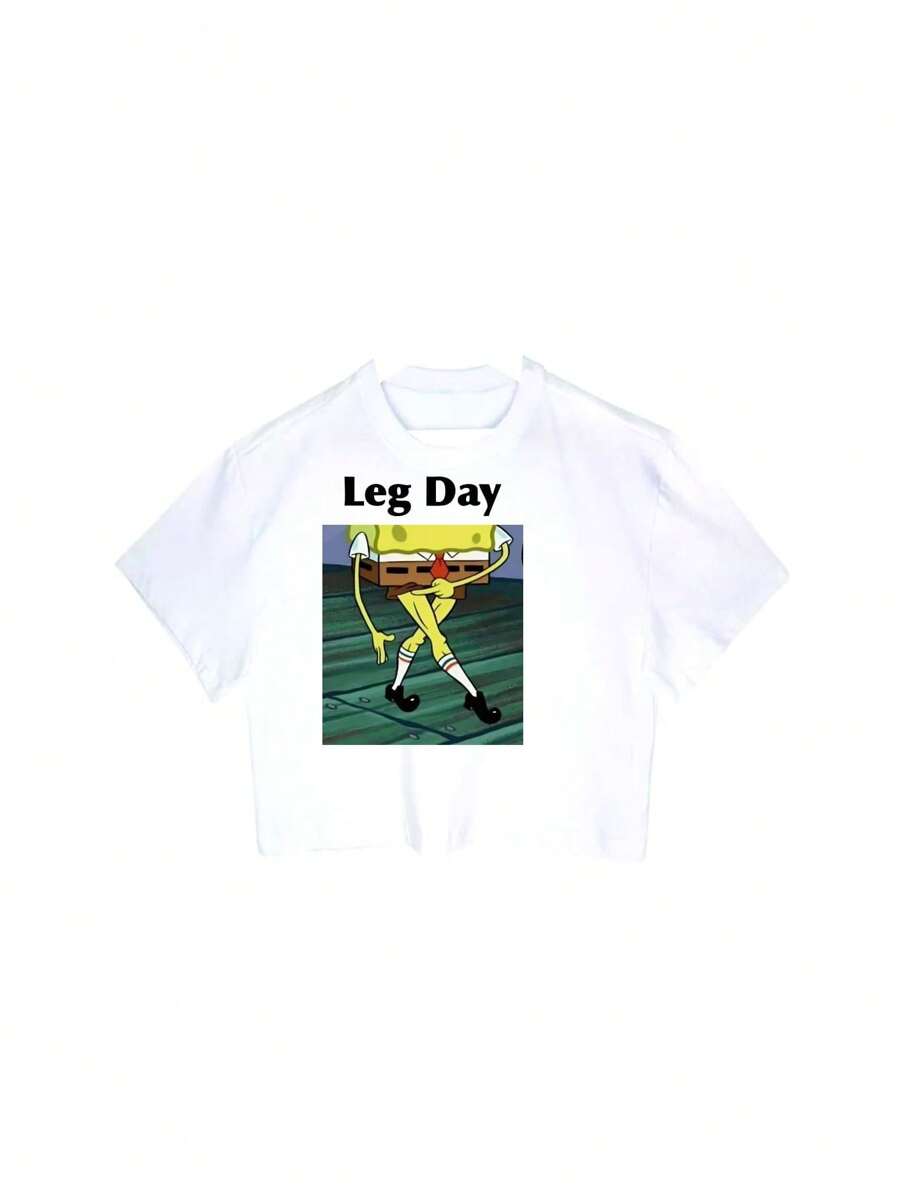Cropped Feminino Tumblr Blogger Leg Day Esponja Bob Academia Fitness Short Female - 白色 - 查看 1