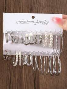 12pairs Classic Geometric C-Shape Hoop Earrings For Women, Holiday Couples & Girls Jewelry Gift - Gold - View 9