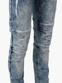 Men's Slim Fit Moto Jeans - 輕洗 - 查看 3