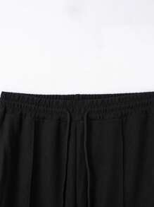 1 Set Baseball Collar Solid Color Long Sleeve Cardigan Jacket + Long Pants - Black - View 6