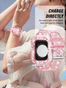 2 Packs Glitter Clear Bling Crystal Band With Bumper Case Compatible With Apple Watch 38/40/41/42/44/45/46/49mm, Jelly Sports Protective Replacement Wristband Strap Compatible With IWatch 10/9/8/7/6/5/4/3/2/1/SE Women Man