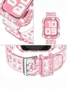 2 Packs Glitter Clear Bling Crystal Band With Bumper Case Compatible With Apple Watch 38/40/41/42/44/45/46/49mm, Jelly Sports Protective Replacement Wristband Strap Compatible With IWatch 10/9/8/7/6/5/4/3/2/1/SE Women Man