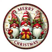1 Peça Placa Decorativa de Metal Plana 2D de 7,87 Polegadas com Gnomo de Feliz Natal, Placa Decorativa Estilo Fazenda, Placa de Metal para Pendurar no Quintal, Acessório de Guirlanda, Decoração Externa de Jardim, Decoração de Parede de Cozinha, Placa de Uso Duplo Interno/Externo, Ornamento de Feriado de Natal, Presente Criativo de Feriado, Furos Pré-Perfurados - Multicolorido - Visão 7