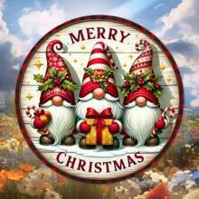1 Peça Placa Decorativa de Metal Plana 2D de 7,87 Polegadas com Gnomo de Feliz Natal, Placa Decorativa Estilo Fazenda, Placa de Metal para Pendurar no Quintal, Acessório de Guirlanda, Decoração Externa de Jardim, Decoração de Parede de Cozinha, Placa de Uso Duplo Interno/Externo, Ornamento de Feriado de Natal, Presente Criativo de Feriado, Furos Pré-Perfurados - Multicolorido - Visão 5