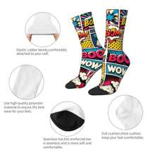 1 par de calcetines de compresión tipo comic book vintage y estampado 'bang' estilo hip hop, locos, unisex, con estampado divertido y novedad, para regalo de chicos Harajuku