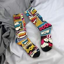 1 par de calcetines de compresión tipo comic book vintage y estampado 'bang' estilo hip hop, locos, unisex, con estampado divertido y novedad, para regalo de chicos Harajuku