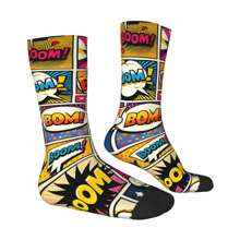 1 par de calcetines de compresión tipo comic book vintage y estampado 'bang' estilo hip hop, locos, unisex, con estampado divertido y novedad, para regalo de chicos Harajuku