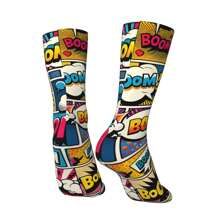 1 par de calcetines de compresión tipo comic book vintage y estampado 'bang' estilo hip hop, locos, unisex, con estampado divertido y novedad, para regalo de chicos Harajuku