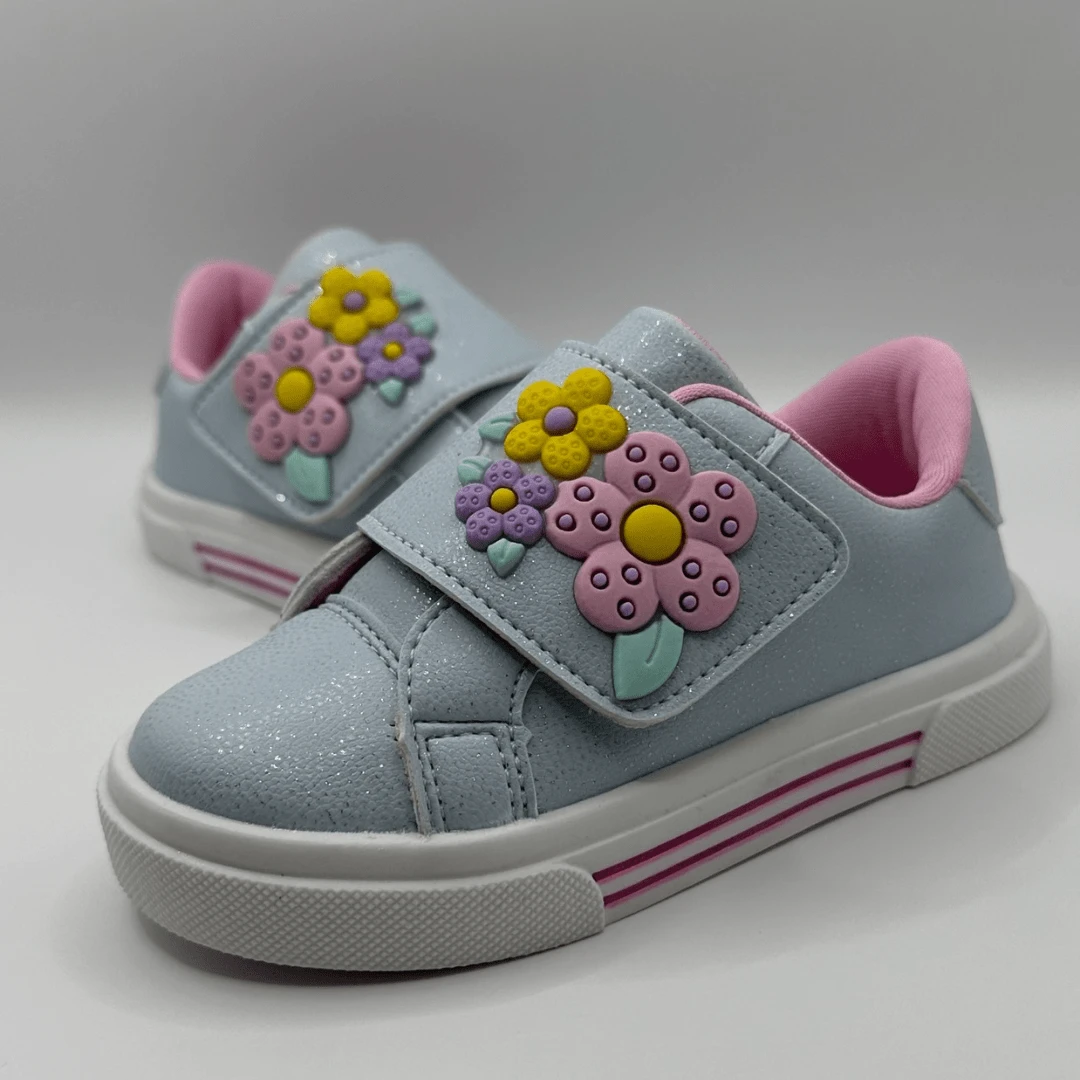 Casual Children's Sneakers For School And Outings Super Comfortable With Flower Detail And Easy Adjustment For Girls - Màu xanh nhạt - Xem 1
