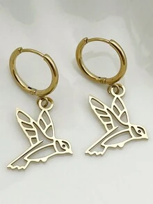 GUERNONO 4 对/套独特时尚不锈钢镀金鸟和人造珍珠纹理环状耳环，适合女士日常佩戴、毕业典礼、度假、万圣节、教师节礼物 - 金黃色 - 查看 10