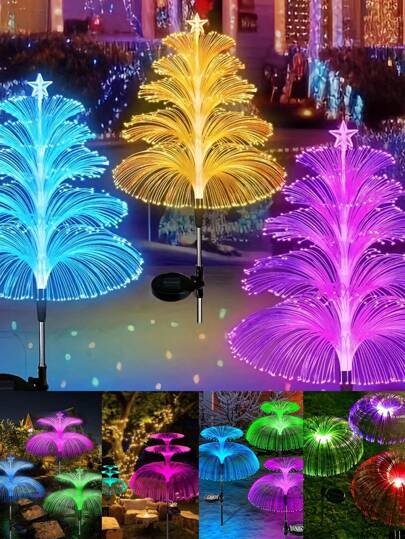 1 件太阳能花园灯，7 色变色户外防水单/双层/三层水母太阳能花灯，有两层/五层装饰星星，适用于花园装饰庭院装饰户外装饰情人节装饰