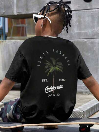 男童休闲印花圆领短袖T恤，适合男孩、青少年和学生，夏季上衣！儿童图案T恤