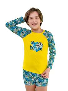 Beach Girl's Set With UV Protection For Children And Youth - 黃色 - 查看 2