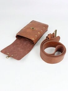 Bộ 4 túi đeo thắt lưng giả da thời Trung cổ Phục hưng kèm giá đựng cốc bia, thích hợp cho LARP & Cosplay. - màu nâu - Xem 9