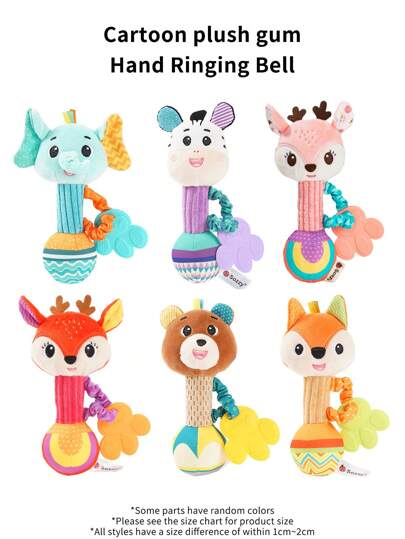 Christmas Decoration Cartoon Plush Doll Hand Grip Stick Baby Rattle Teether Infant Sensory Developmental Doll, 5 Styles, Suitable For 0-3 Years Old Babies, Exercise Grasping Touching Hearing Sensitivity Teething Dolls