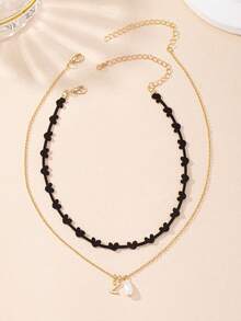 1 pieza Collar de cadena con letra del abecedario 26 en tono dorado, minimalista y de moda - Multicolor - Ver 6