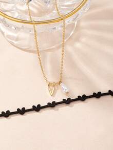 1 pieza Collar de cadena con letra del abecedario 26 en tono dorado, minimalista y de moda - Multicolor - Ver 2
