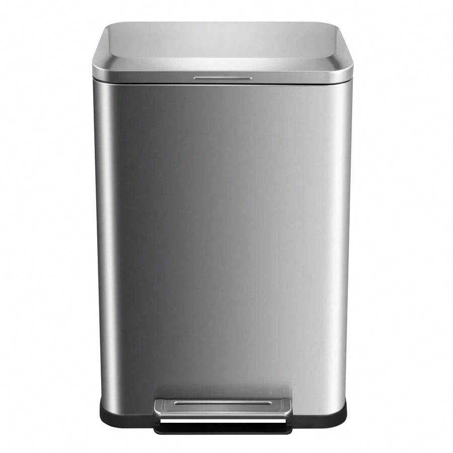 Stainless Steel 50 Liter / 13 Gallon Trash Can, Rectangular Steel Pedal Recycle Bin With Lid And Inner Buckets, Rectangular Hands-Free Kitchen Garbage Can - Bạc - Xem 1