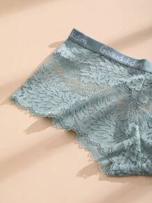 6 Pcs Women Sexy Lace Boxer Shorts Letter Tape Seamless Panties, Comfortable And Breathable Underwear Lingerie